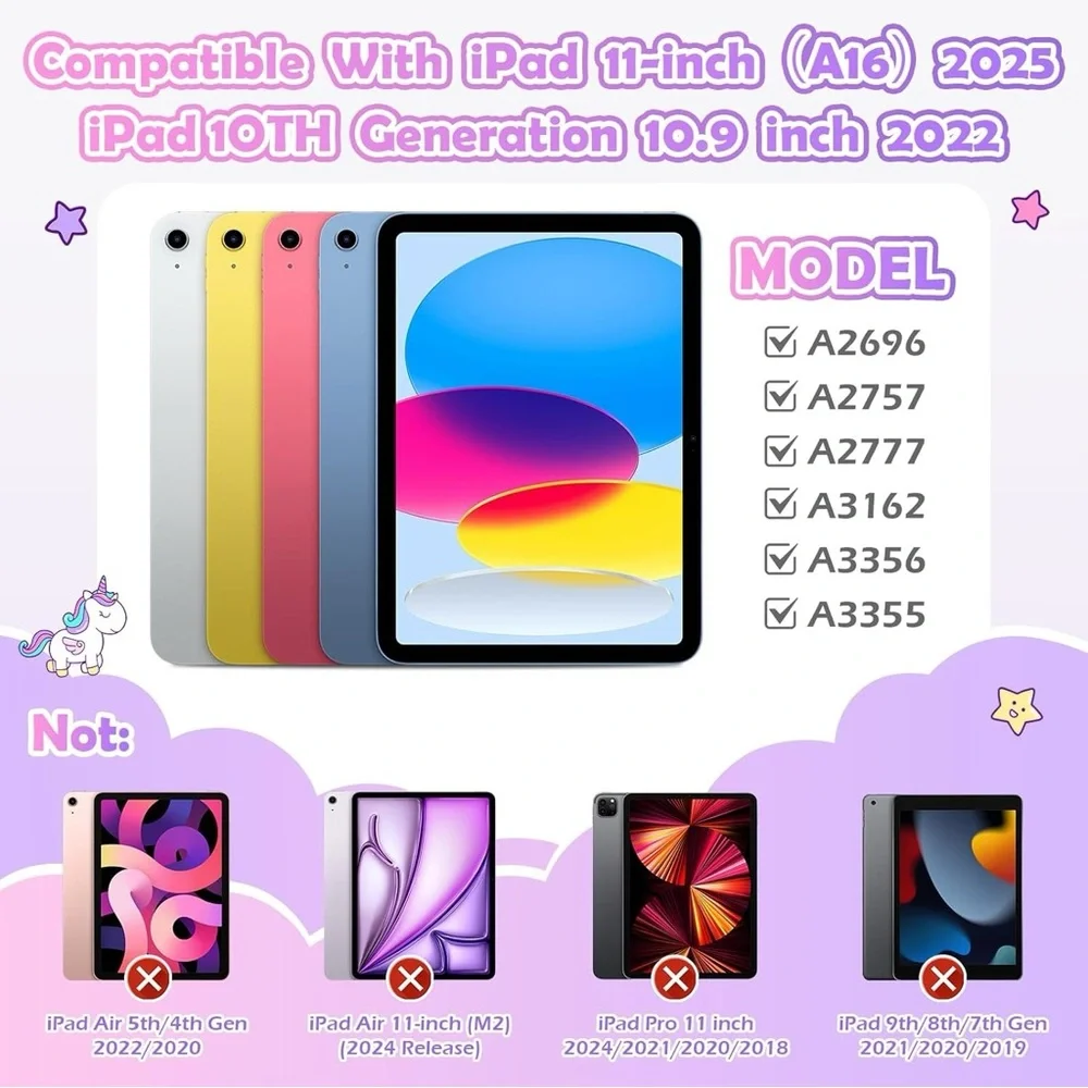 Kids iPad 11th Gen 11 Case iPad 10th 10.9 Unicorn Pink Strap Stand